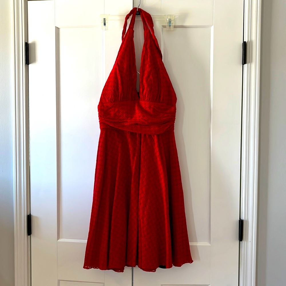 Red halter dress